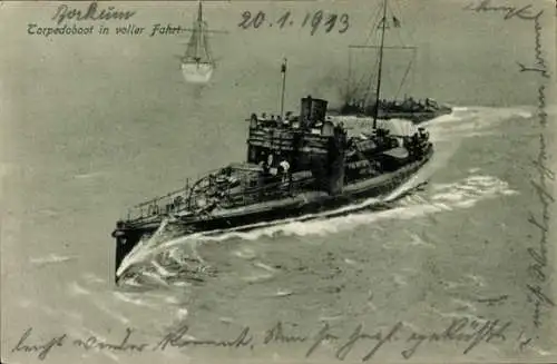 Ak Deutsches Kriegsschiff, Torpedoboot in voller Fahrt