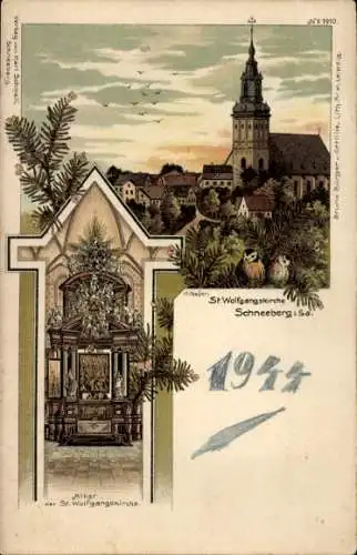Litho Schneeberg im Erzgebirge, St. Wolfgangs-Kirche, Altar