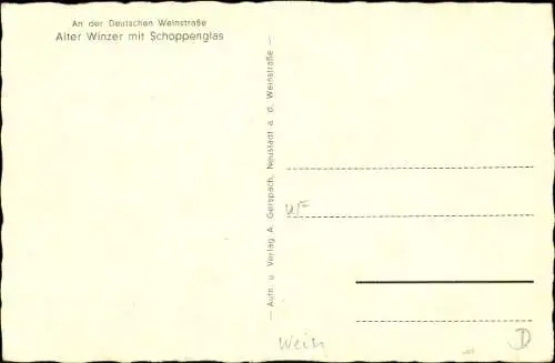 Ak Winzer mit Schoppenglas, Deutsche Weinstraße
