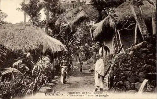 Ak Colombo Ceylon Sri Lanka, Chasseurs dans la jungle, Jäger im Dschungel