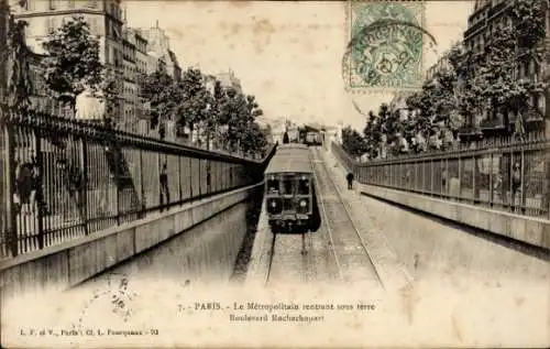 Ak Paris XVIII. Montmartre, Der Metropolit geht in den Untergrund, Boulevard Rochechouart