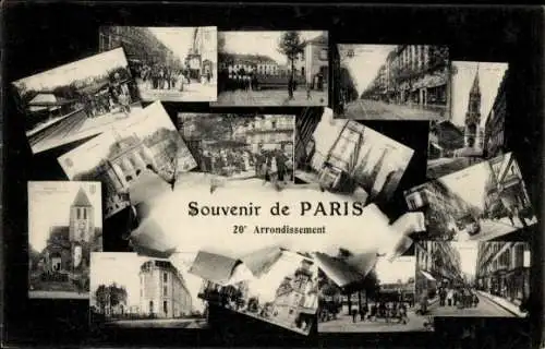 Ak Paris XX, Teilansichten, Kirche, Bahnhof