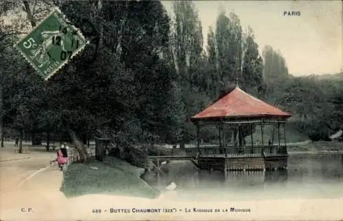 Ak Paris XIX. Buttes Chaumont, Musikkiosk