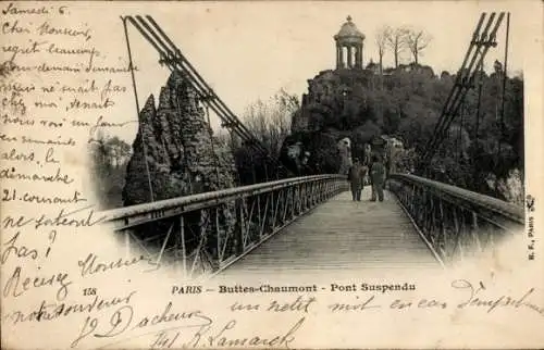 Ak Paris XIX. Buttes Chaumont, Hängebrücke