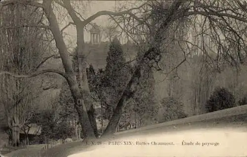 Ak Paris XIX. Buttes Chaumont, Landschaftsstudie
