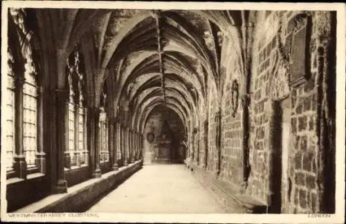 Ak London City England, Westminster Abbey, Säulengang im Kloster