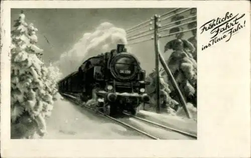 Ak Glückwunsch Neujahr, Eisenbahn, Lokomotive Nr. 54779