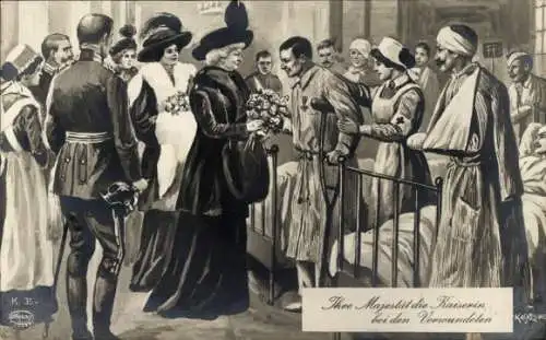 Künstler Ak Kaskeline, F., Kaiserin Auguste Viktoria bei den Verwundeten