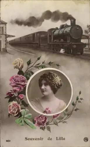 Ak Lille Nord, Bahnhof, Französische Eisenbahn, Frau-Portrait