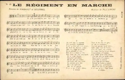 Lied Ak Le Regiment en Marche, Text Rimbault et Delormel, Musik von Paul Lincke