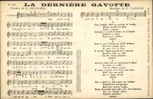 Lied Ak La Derniere Gavotte, Text Lucien Delormel, Musik von F. Vargues