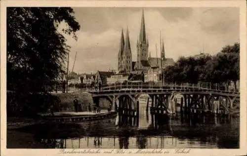 Ak Hansestadt Lübeck, Dankwartsbrücke, Petrikirche, Marienkirche