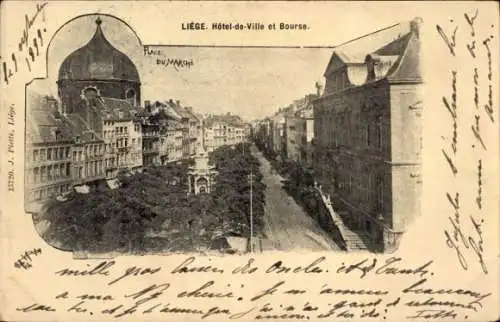 Ak Lüttich Lüttich Wallonien, Place du Marché, Rathaus und Börse