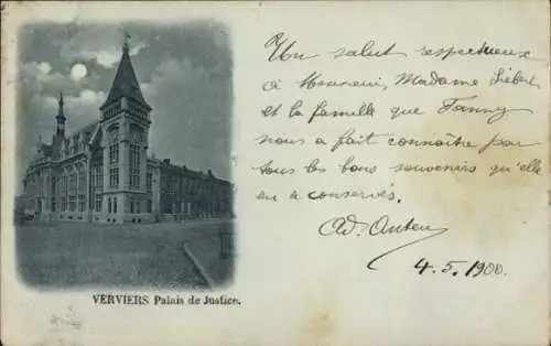 Ak Verviers Wallonia Lüttich, Justizpalast bei Nacht