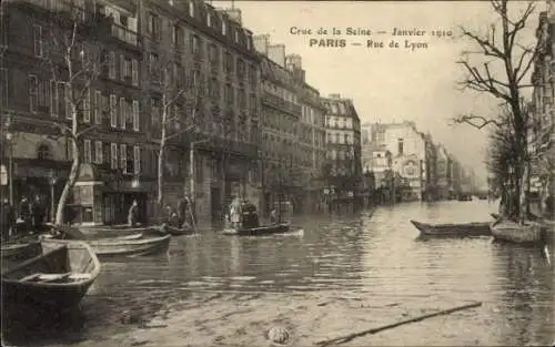 Ak Paris XII, rue de Lyon, Überschwemmungen 1910