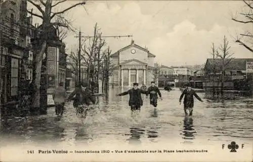 Ak Paris XII Reuilly, Place Lachambeaudie, Die Überschwemmung der Seine, Januar 1910
