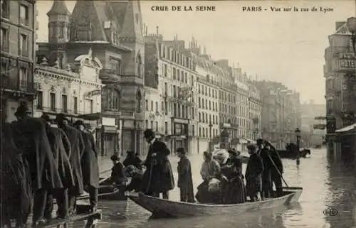 Ak Paris XII., Seineflut, Blick auf die Rue de Lyon