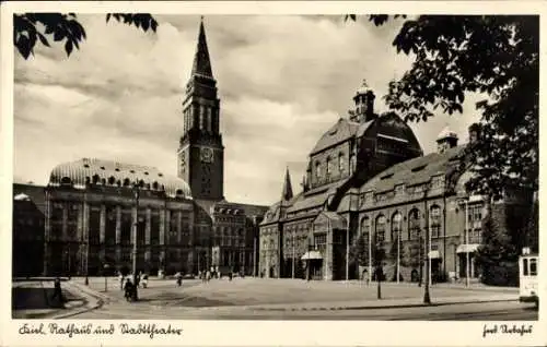 Ak Kiel, Rathaus, Stadttheater, Turmuhr