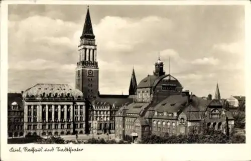 Ak Kiel in Schleswig Holstein, Rathaus und Stadttheater