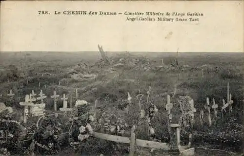 Ak La Ferme d'Hurtebise Aisne, Chemin des Dames, Militärfriedhof