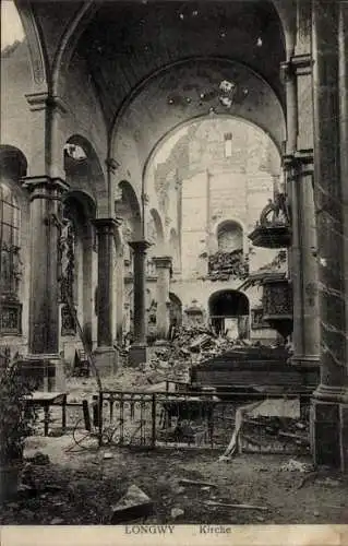 Ak Longwy Bas Meurthe et Moselle, Kirchenruine, Innenansicht
