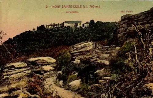 Ak Obernai Elsass Bas Rhin, Odilienberg Mont Sainte Odile, Le couvent, Mur Paien