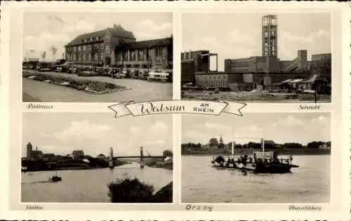 Ak Walsum Duisburg im Ruhrgebiet, Rathaus, Schacht, Hafen, Rheinfähre