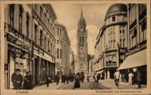 Ak Krefeld am Niederrhein, Rheinstraße, Dionysiuskirche