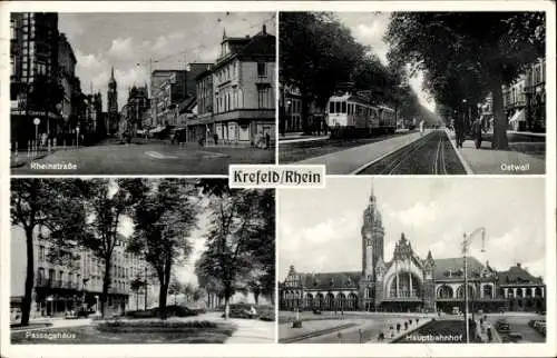 Ak Krefeld am Rhein, Ostwall, Straßenbahn, Hauptbahnhof, Passagehaus