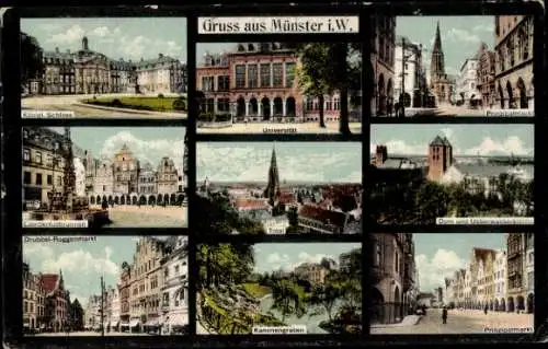Ak Münster in Westfalen, Universität, Prinzipalmarkt, Königliches Schloss, Kanonengraben, Dom