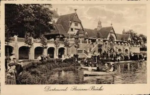 Ak Dortmund, Kanufahrer, Steinerne Brücke
