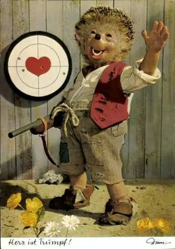 Ak Mecki der Igel, Herz ist Trumpf, Zielscheibe, Gewehr