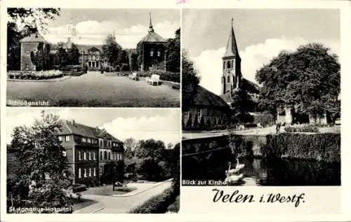 Ak Velen im Münsterland Westfalen, Kirche, Schloss, St. Ignatius Hospital