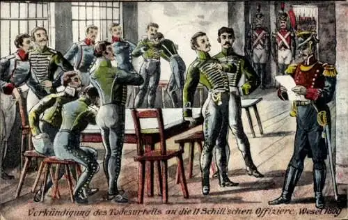 Ak Wesel am Niederrhein, Verkündigung des Todesurteils an die 11 Schill'schen Offiziere 1809