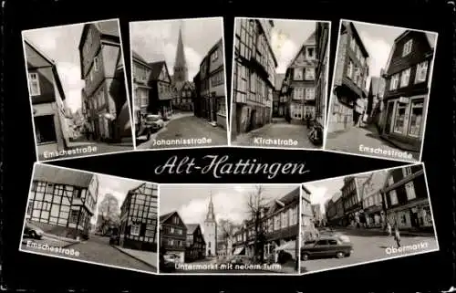 Ak Hattingen an der Ruhr, Altstadt, Emschestraße, Johannisstraße, Kirchstraße, Obermarkt, Turm