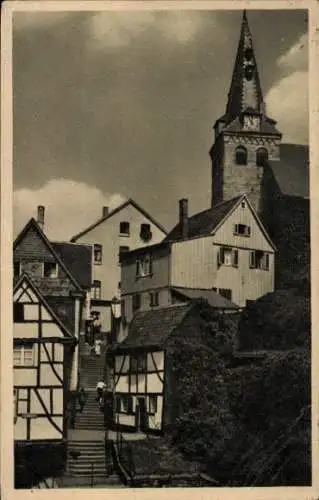 Ak Kettwig Essen im Ruhrgebiet, Kirchtreppe, Kirchturm