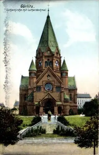 Ak Görlitz in der Lausitz, Lutherkirche, Lutherdenkmal