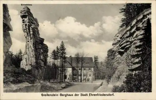 Ak Ehrenfriedersdorf im Erzgebirge, Greifenstein Berghaus, Kreuzfelsen