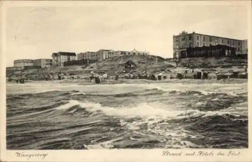 Ak Wangerooge, Strand bei Flut, Hotels