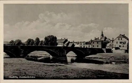 Ak Rochlitz an der Mulde, Muldenbrücke, Kirchturm