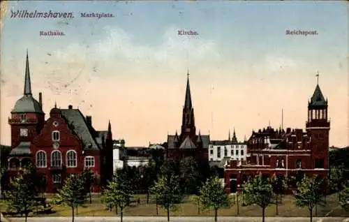 Ak Wilhelmshaven, Marktplatz, Kirche, Reichspost, Rathaus