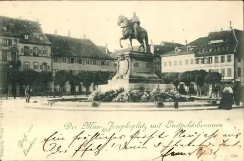 Ak Landau in der Pfalz, Max-Josephsplatz, Luitpoldsbrunnen