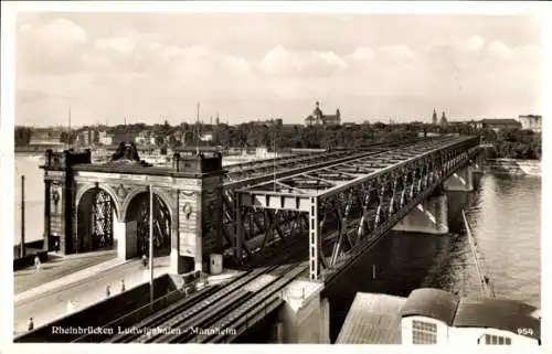 Ak Ludwigshafen am Rhein, Rheinbrücke, Ludwigshafen-Mannheim