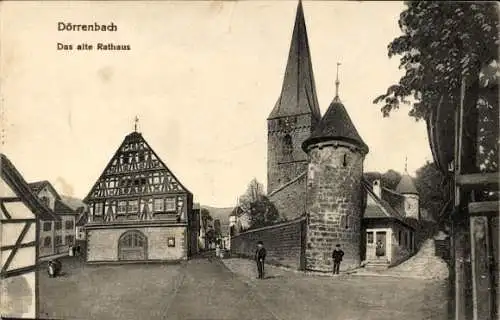 Ak Dörrenbach Rheinland Pfalz, Blick auf das alte Rathaus, Kirchturm