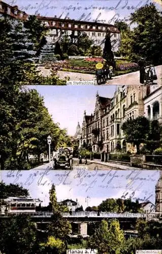 Ak Hanau am Main, Stadtschloss, Hainstraße, Wilhelmsbrücke