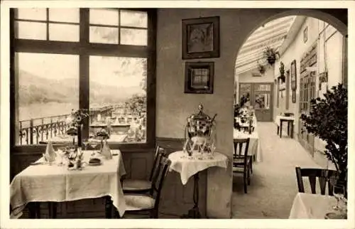 Ak Neckargemünd am Neckar, Hotel zur Pfalz, Terrasse, Innenraum