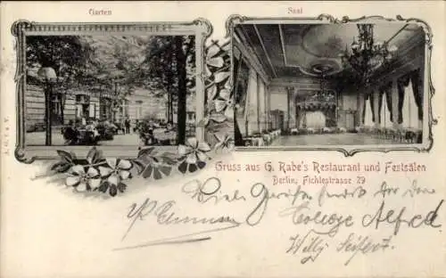 Ak Berlin Kreuzberg, G. Rabes Restaurant und Festsälen, Fichtestraße 29