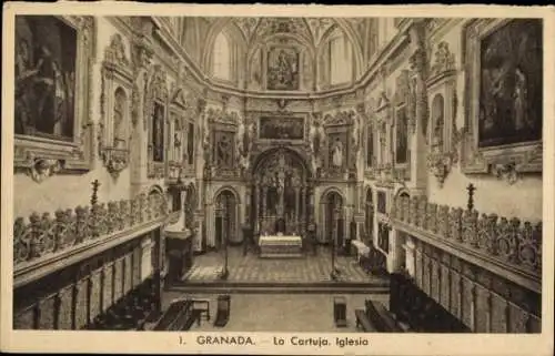 Ak Granada Andalusien Spanien, La Cartuja, Kirche, Innenansicht