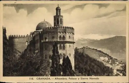 Ak Granada Andalusien Spanien, Alhambra, Palast, Sierra Nevada