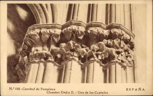 Ak Pamplona Navarra, Kathedrale, Claustro: Crujia E, Uno de los Capiteles
